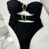 3 Colors Sexy Metal Rings Cut Out Women Swimwear One Piece Swimsuit Female Bandeau High Leg Cut Bather Bathing Suit Swim B022D - AliExpress