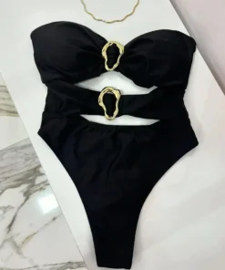 3 Colors Sexy Metal Rings Cut Out Women Swimwear One Piece Swimsuit Female Bandeau High Leg Cut Bather Bathing Suit Swim B022D - AliExpress