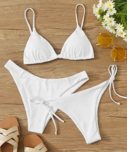 Sexy Solid 3 piece Bikini Set Women's Halter Lace Up Low Waist Swimsuit Triangle Thong Tie On Side Swimwear Brazilian Biquinis - AliExpress