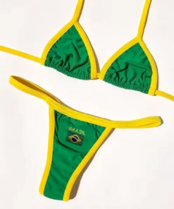 RUOTONSEPT Sexy Embroidery Brasil Flag Contrast Split Bikini Set Women Swimwear Patchwork Swimsuit Hottie Outfit SummerBeachwear - AliExpress
